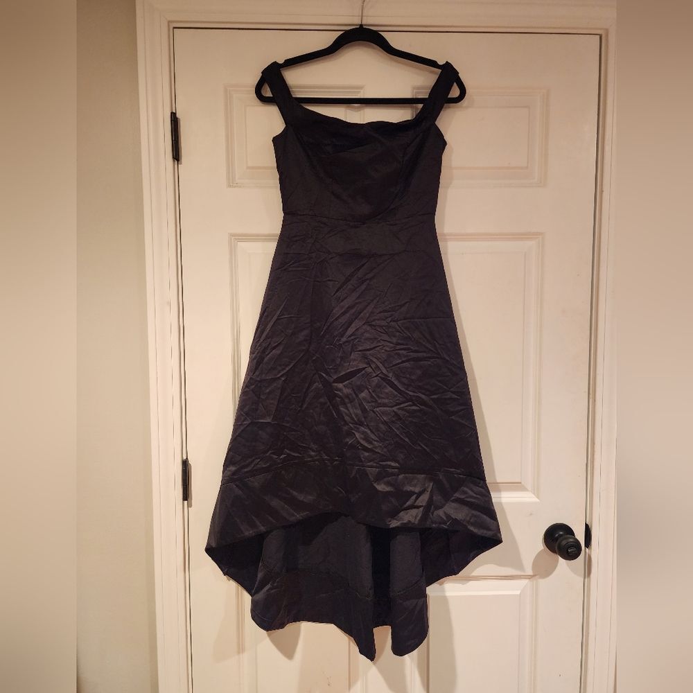 Smooth black sleeveless high low midi Formal dress S